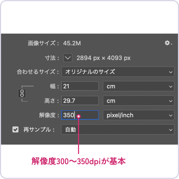 解像度は300dpi以上で